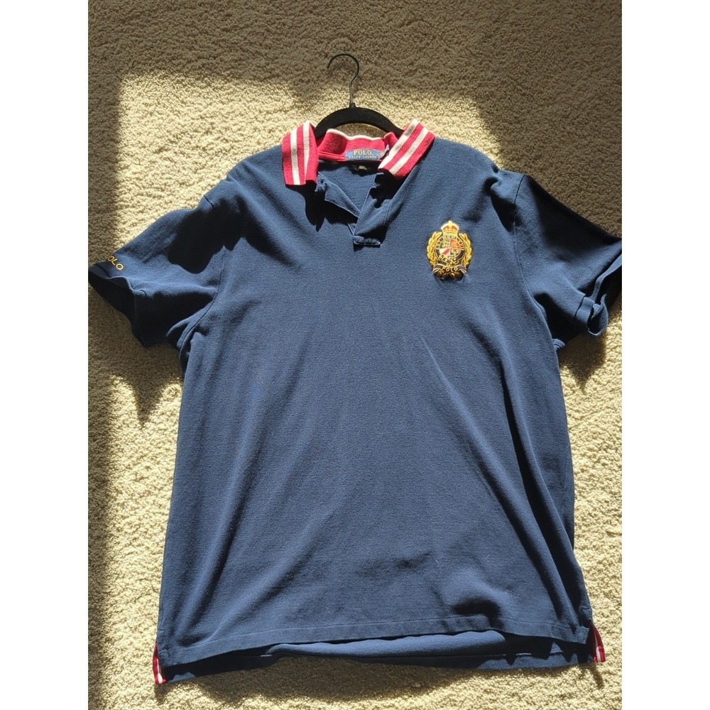 Polo Ralph Lauren Polo Mens XXL Navy Crest Striped Collar Slim Fit Excellent